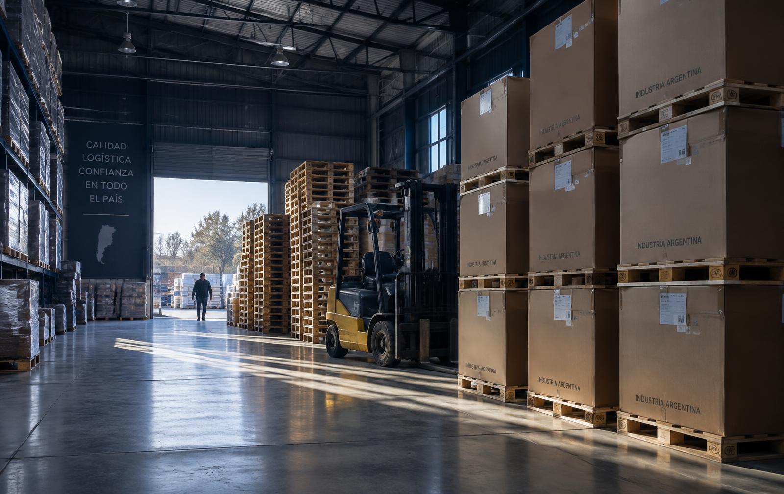 Depósito mayorista con pallets y bultos cerrados